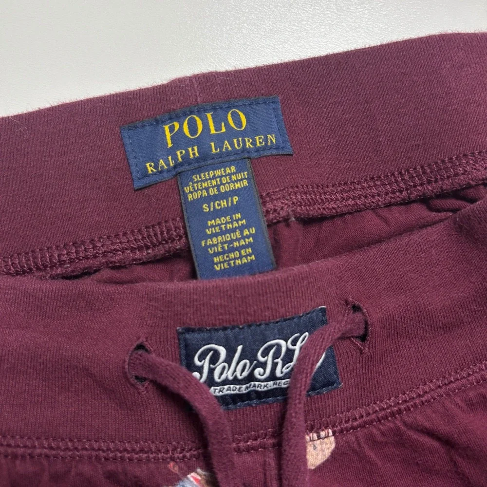 Polo Ralph Lauren Polo‎ Bear Pajama Sleep Pants Joggers Sz Small Burgundy Maroon